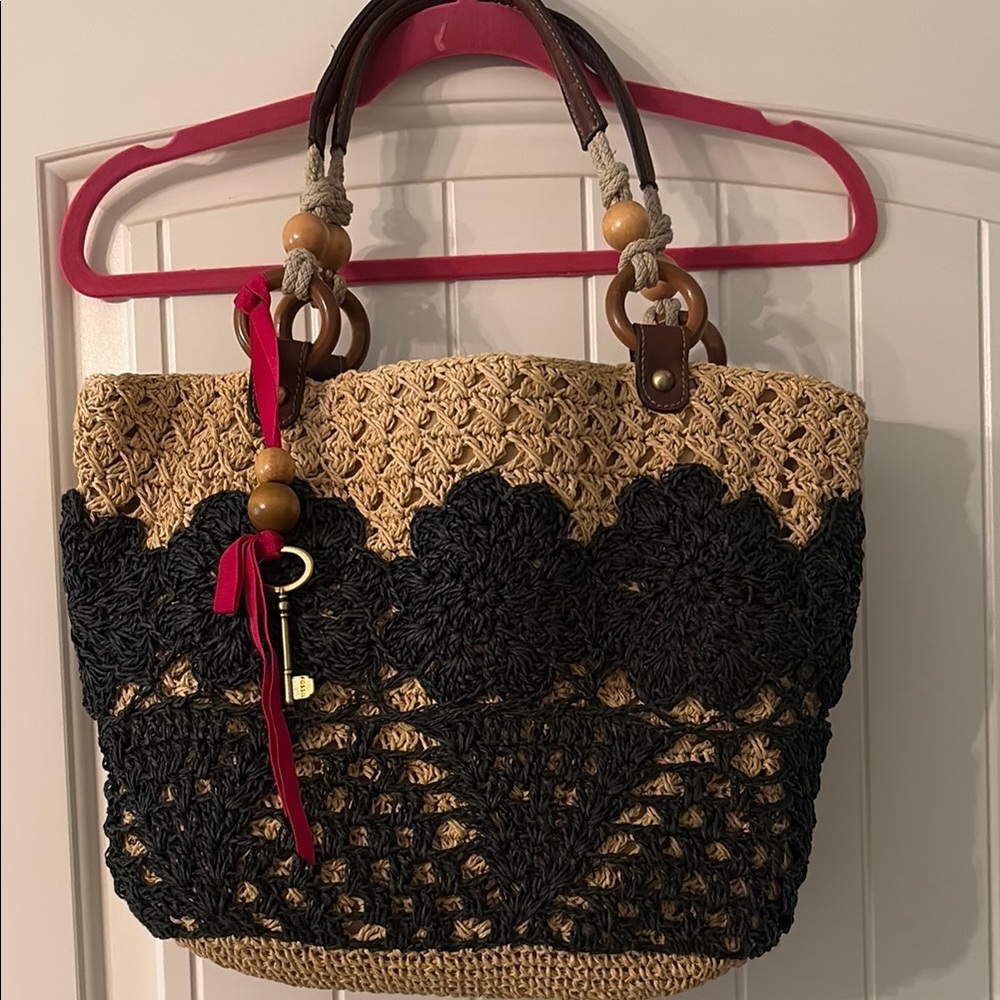 Handcrafted Black and Tan Crochet Tote Bag